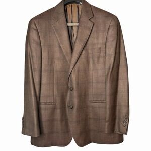 Ralph Ralph Lauren Silk Wool Blazer Sport Coat Jacket Plaid Check Brown 44R